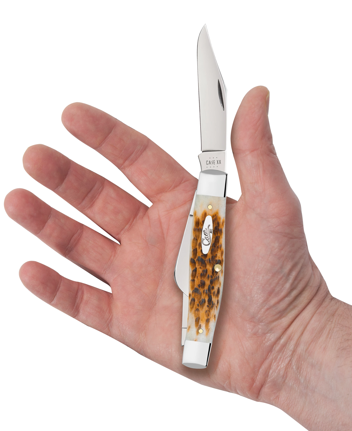 Peach Seed Jigged Amber Bone Large Stockman