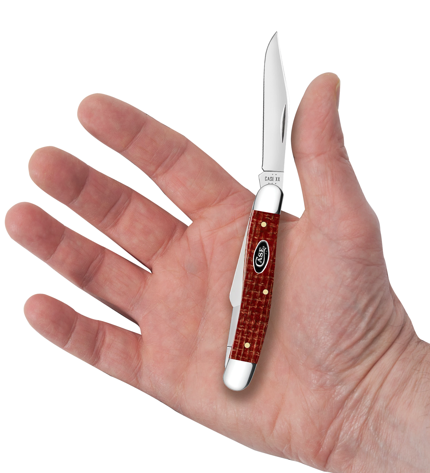Dark Red Burlap Micarta CS Medium Stockman
