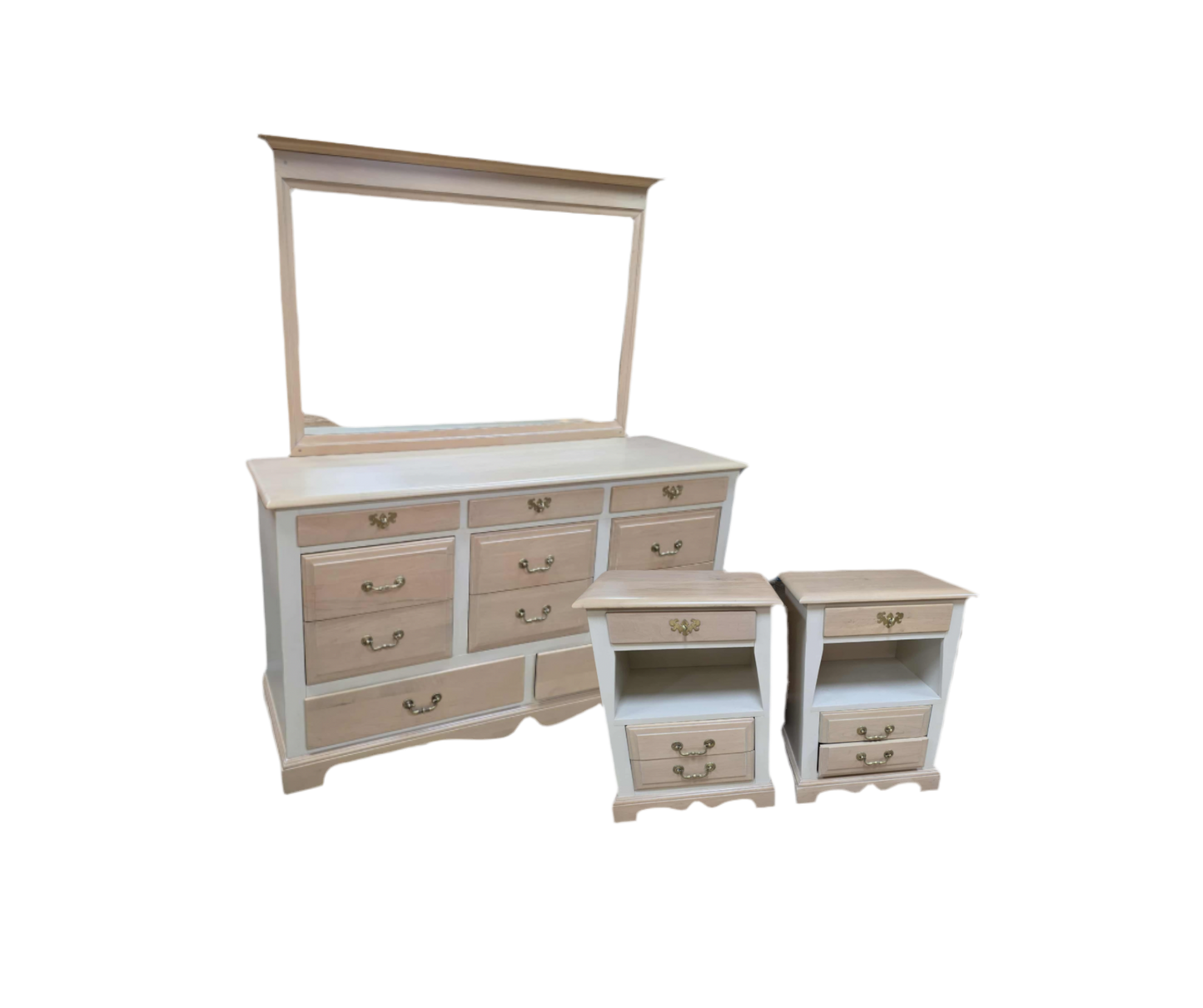 Two-Tone Refinished Bedroom Set – Dresser & Nightstands