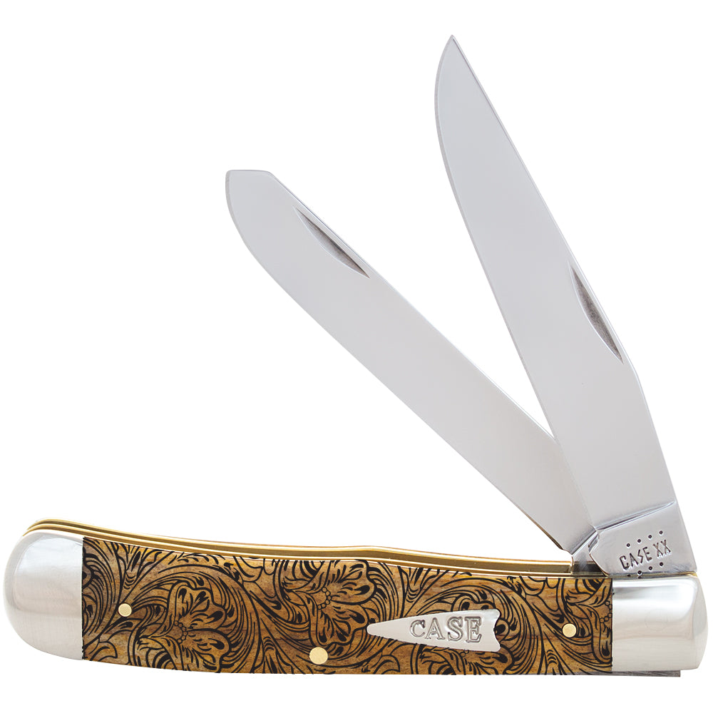 Smooth Antique Bone Western Tooled Trapper