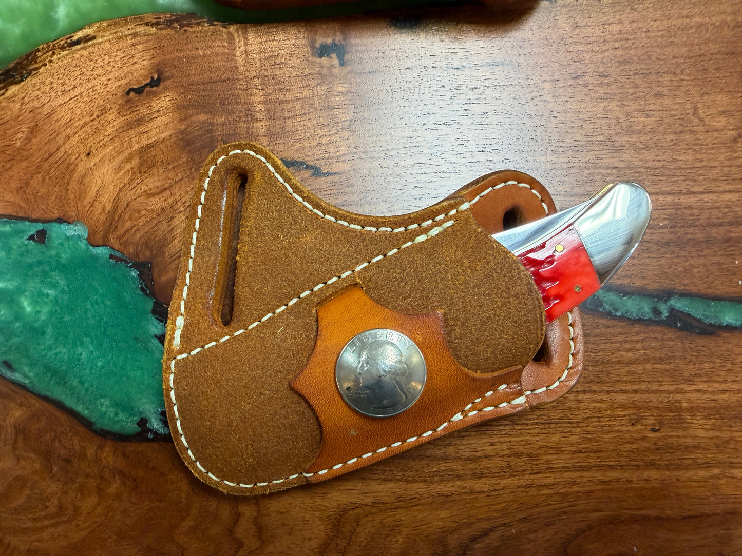 #42 Cross Draw Handmade Leather Sheath - Fits Folding Hunter
