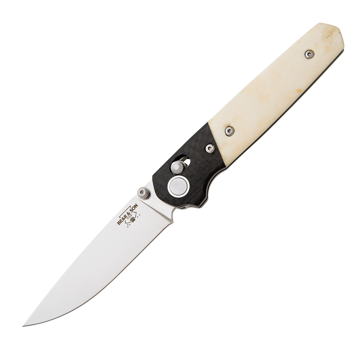 4 3/8″ White Smooth Bone Lawman W/ Carbon Fiber Bolster