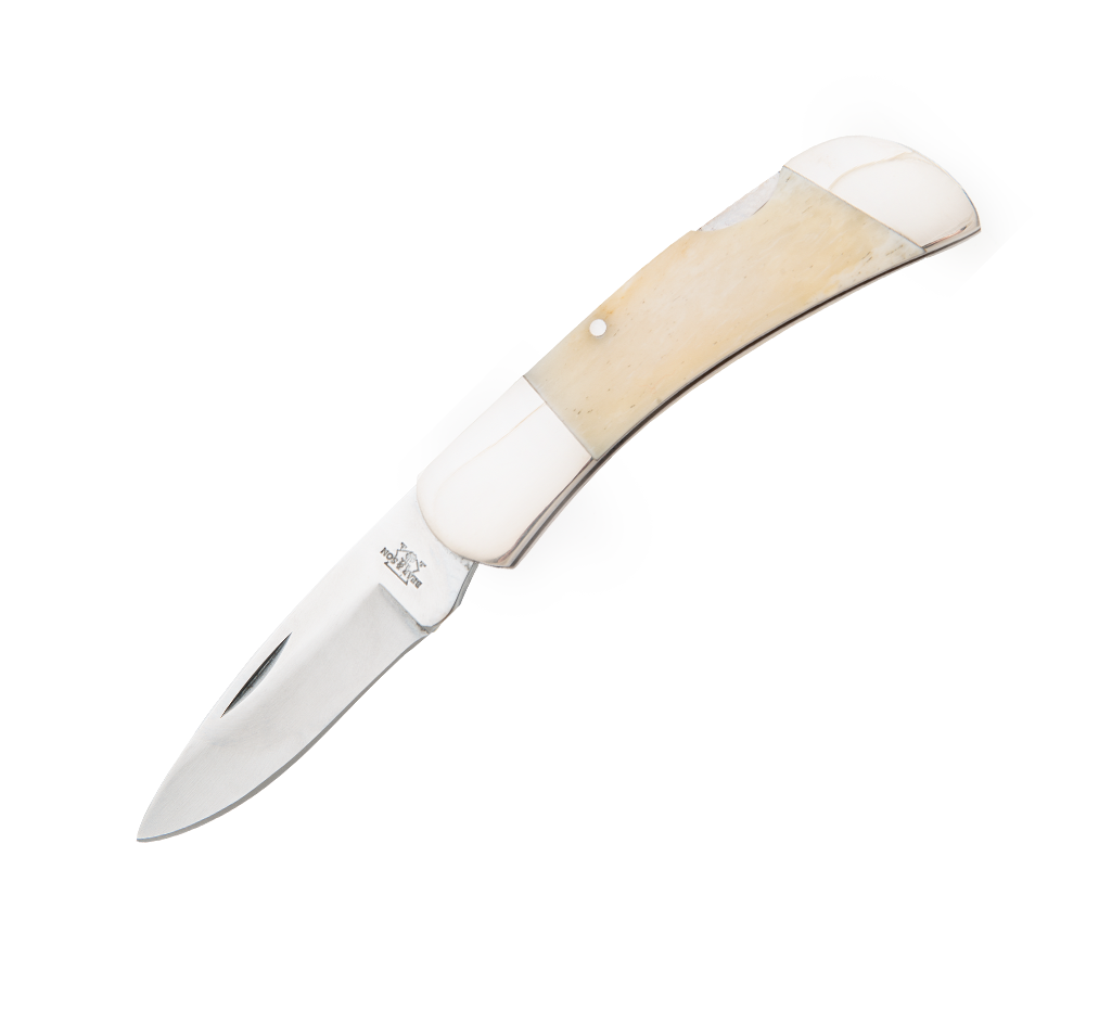 3 1/2″ White Smooth Bone Midsize Lockback