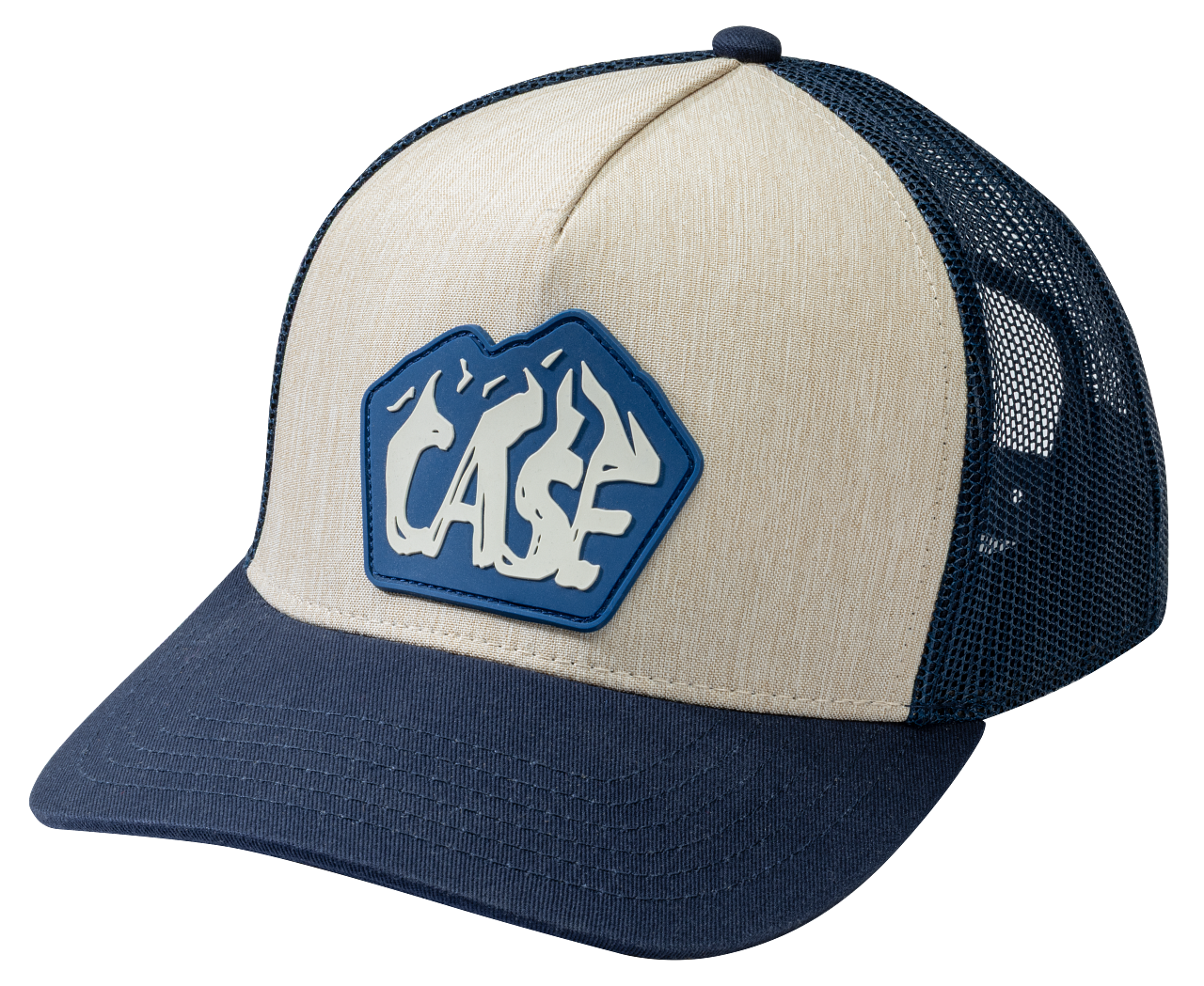 Heathered Twill & Navy Blue Nylon Mesh Adjustable Ball Cap