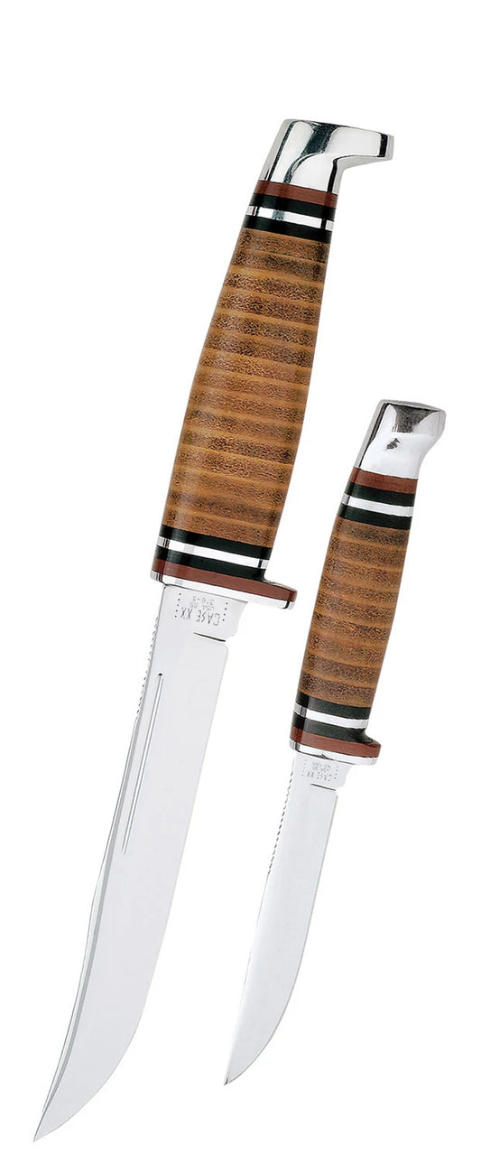 Leather Hunter Two Knife Hunting Set with Leather Sheath