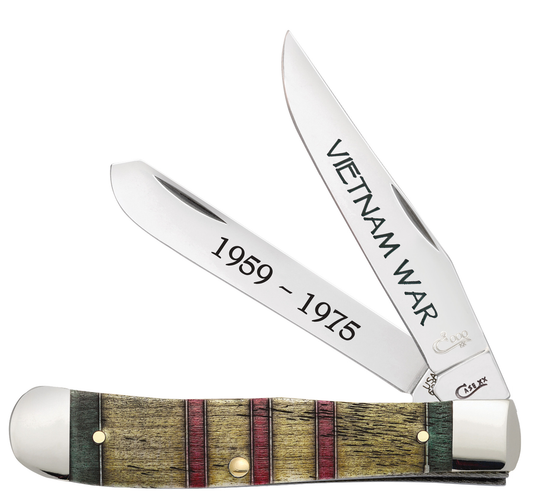 Vietnam War Gift Set Smooth Natural Bone with Green, Yellow and Red Color Wash Trapper in Jewel Box