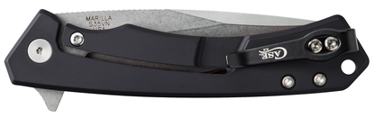 Black Aluminum Marilla Frame Lock with S35VN Stainless Serrated Blade