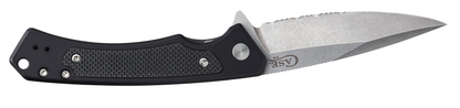 Black Aluminum Marilla Frame Lock with S35VN Stainless Serrated Blade