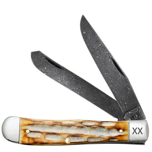 Case XX™ Trapper Jigged Burnt Natural Bone 27230 Damascus Pocket Knife