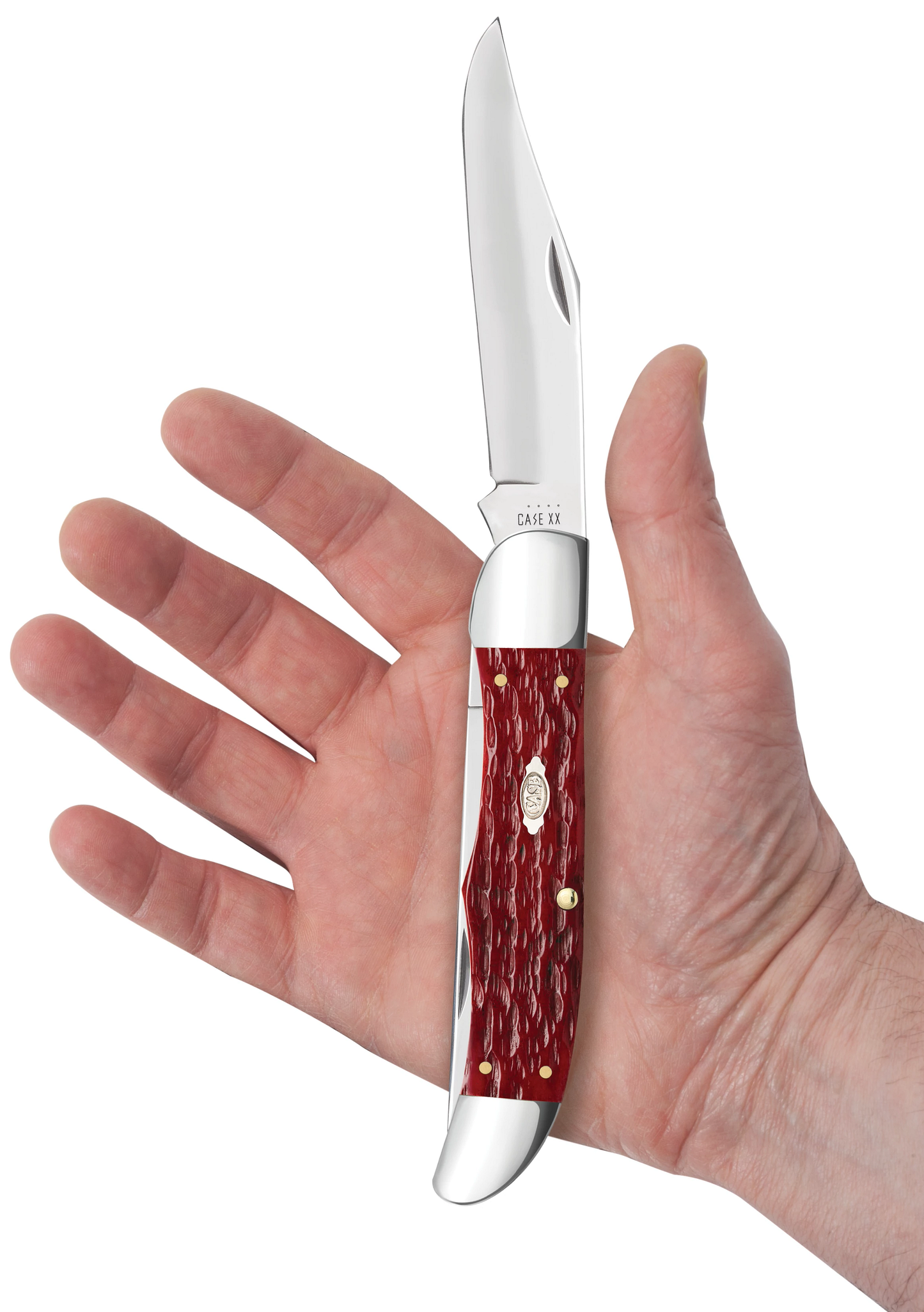 Peach Seed Jig Dark Red Bone CS Folding Hunter with Sheath