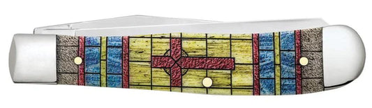 Smooth Natural Bone Stained Glass Trapper Cross in Jewel Box