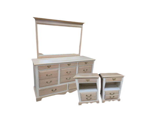 Two-Tone Refinished Bedroom Set – Dresser & Nightstands