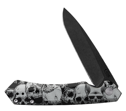 Black Embellished Anodized Aluminum Kinzua with DLC Spear Blade and Skulls artwork