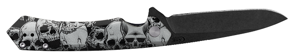 Black Embellished Anodized Aluminum Kinzua with DLC Spear Blade and Skulls artwork