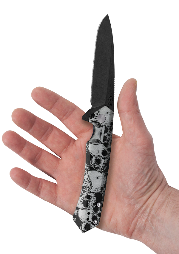 Black Embellished Anodized Aluminum Kinzua with DLC Spear Blade and Skulls artwork