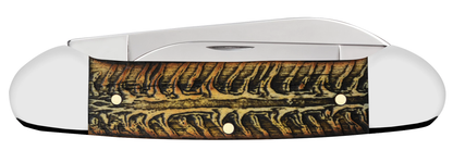 Golden Pinecone Embellished Natural Bone Canoe with Amber Color Wash and Black Definition