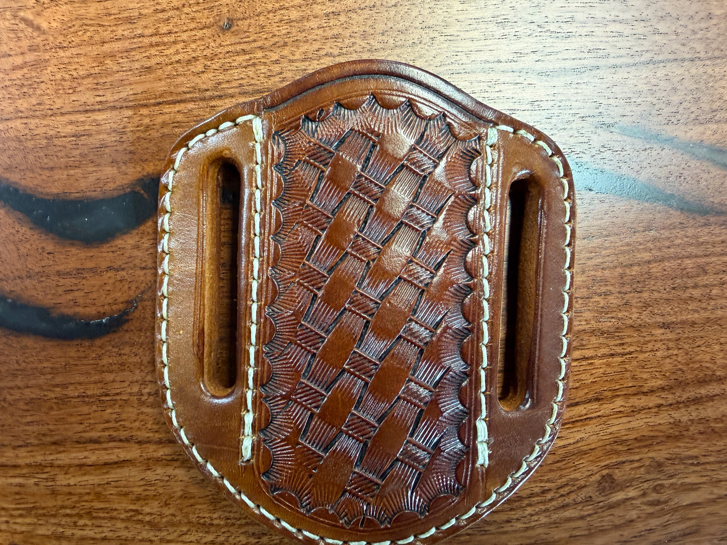 #5 HORIZONTAL LEATHER SHEATH FOR TRAPPER /FULL SIZE  COPPER LOCK  / LARGE STOCKMAN