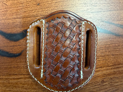 #5 HORIZONTAL LEATHER SHEATH FOR TRAPPER /FULL SIZE  COPPER LOCK  / LARGE STOCKMAN