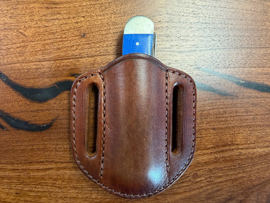 #5 HORIZONTAL LEATHER SHEATH FOR TRAPPER /FULL SIZE  COPPER LOCK  / LARGE STOCKMAN