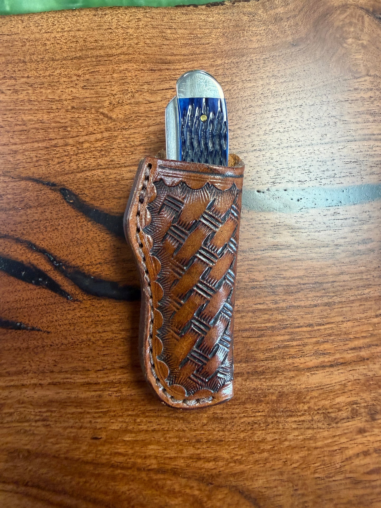 #12 Vertical  Leather Sheath – Fits Mini Trapper & Mini Copperlock | Hand Made