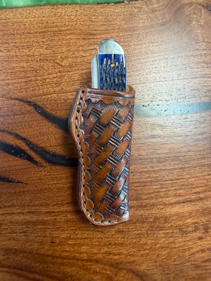 #12 Vertical  Leather Sheath – Fits Mini Trapper & Mini Copperlock | Hand Made