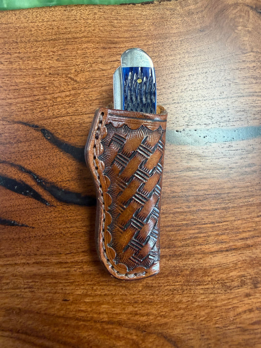 #12 Vertical  Leather Sheath – Fits Mini Trapper & Mini Copperlock | Hand Made