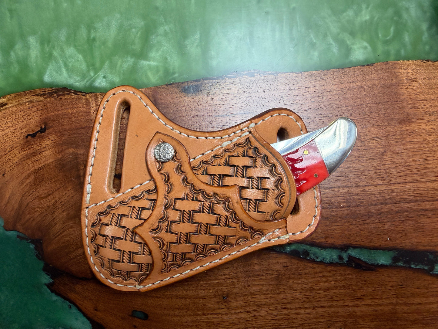 #42 Cross Draw Handmade Leather Sheath - Fits Folding Hunter