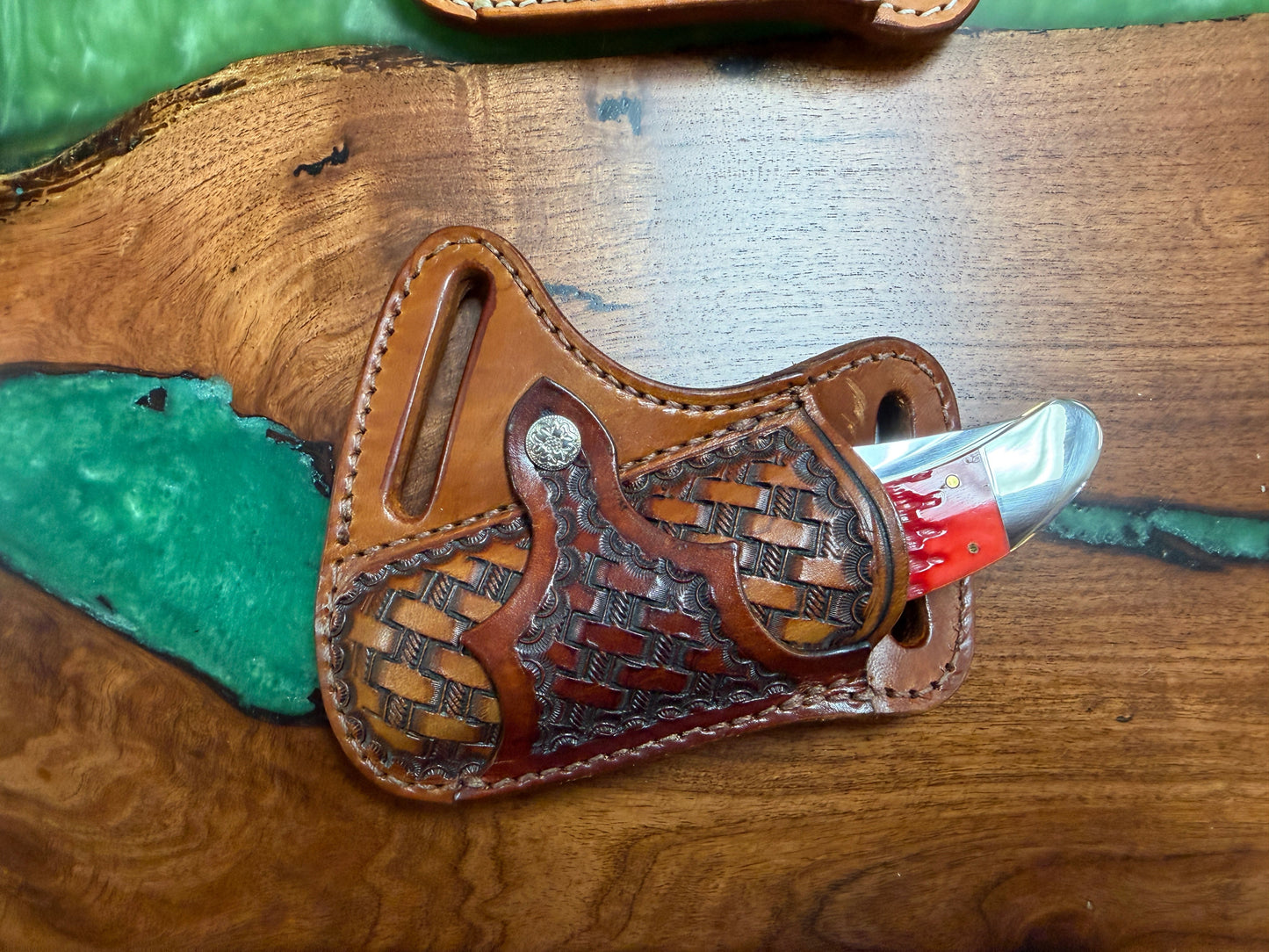 #42 Cross Draw Handmade Leather Sheath - Fits Folding Hunter