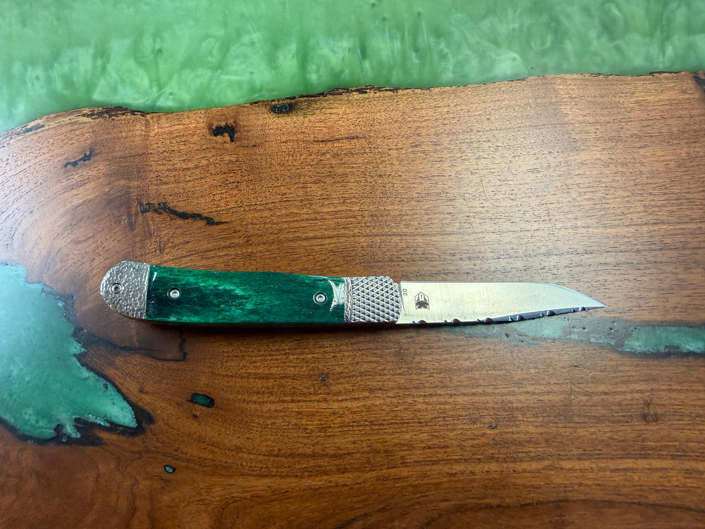 Trapper Hidden Release Green Giraffe Bone Handles