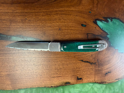 Trapper Hidden Release Green Giraffe Bone Handles