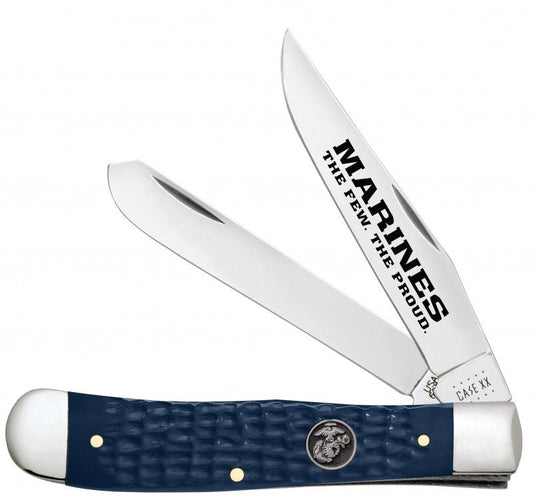 Marines USMC Jigged Blue Synthetic Trapper Stainless Pocket Knife