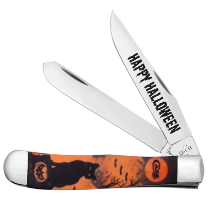Trapper Orange Black Cat Halloween 13365 Stainless Pocket Knife