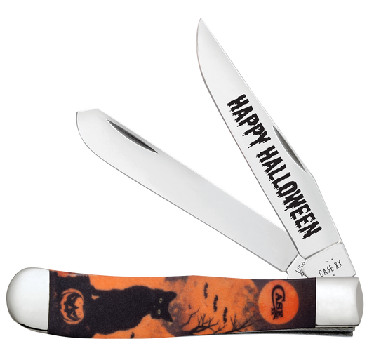 Trapper Orange Black Cat Halloween 13365 Stainless Pocket Knife