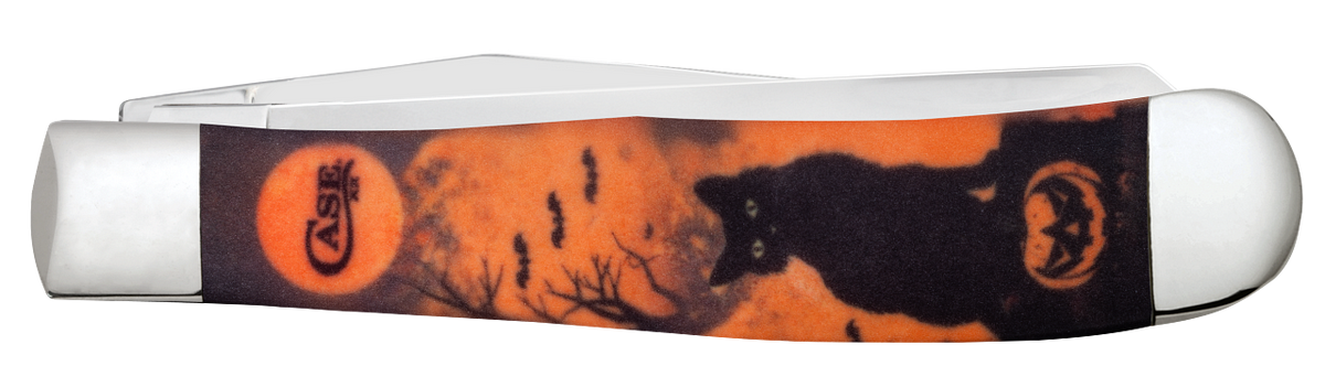 Trapper Orange Black Cat Halloween 13365 Stainless Pocket Knife