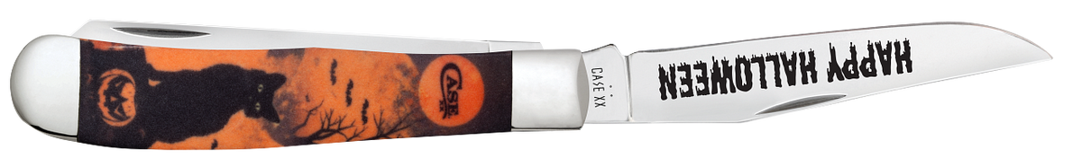 Trapper Orange Black Cat Halloween 13365 Stainless Pocket Knife