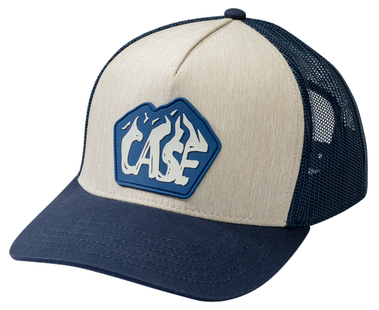 Heathered Twill & Navy Blue Nylon Mesh Adjustable Ball Cap