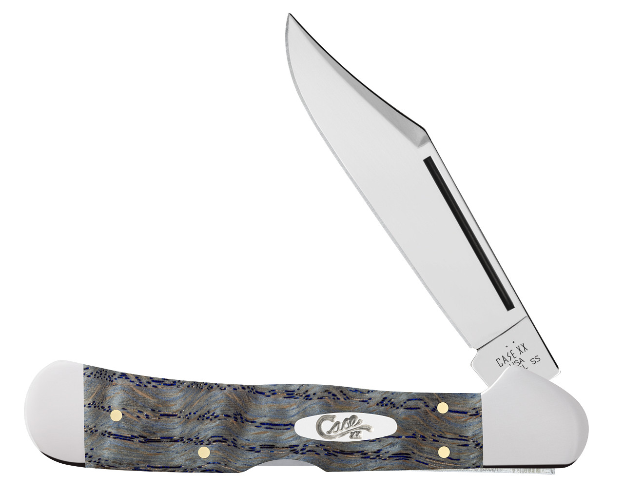 Case XX™ Copperlock Blue Curly Oak Wood